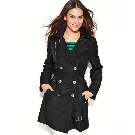 michael kors black wool trench coat|Michael Kors belted raincoat.